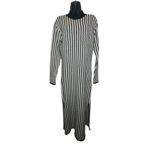 Ollari White & Black long sleeve mock neck Sweater Dress Women's Size L NWT
